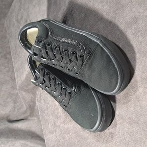Vans Old Skool Mono Black Canvas Leather Accent Lace Up Sneakers VG US 6